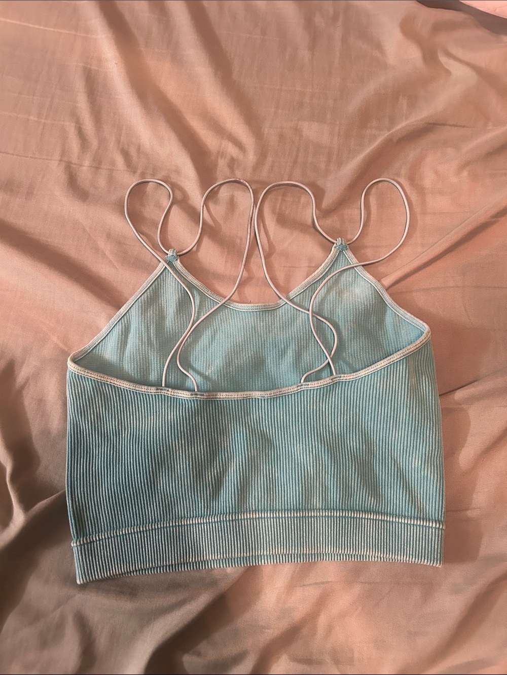 Light Blue Ribbed Spaghetti-Strap Crop Tank Top - Picture 2 of 4